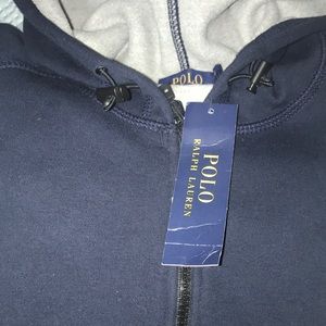 NWT. Polo Ralph Lauren Full Zip Fleece Hoodie Jacket. Large. Hunter Navy
